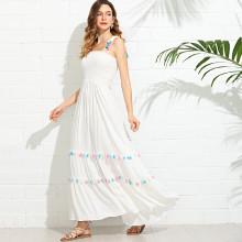 Shein Tasseled Tie Shoulder Smocked Dress