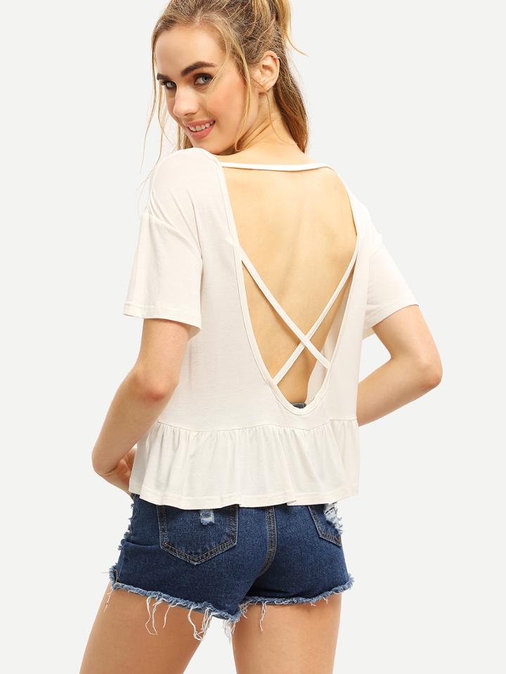 Shein Open Back Ruffle Hem Letter Print T-shirt