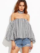 Shein Vertical Striped Off Shoulder Top With Choker