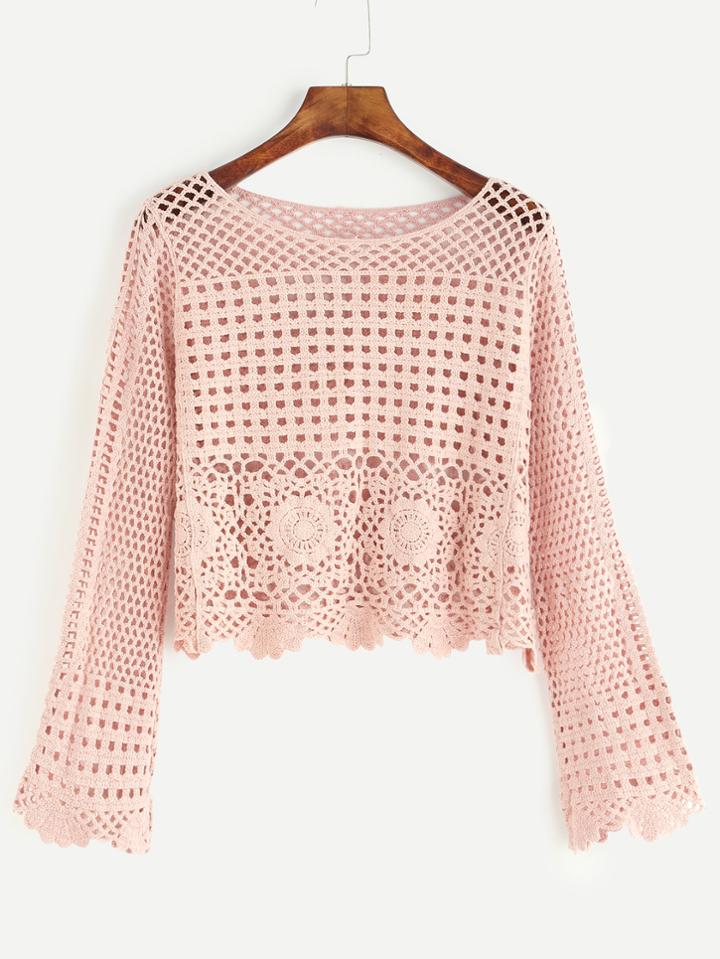 Shein Pink Eyelet Crochet Blouse
