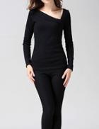 Shein Women Black Oblique Shoulder Ribbed Sweater