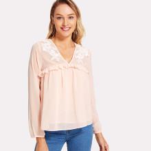 Shein Flower Applique Frill Trim Top