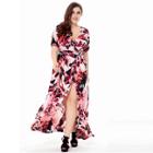 Shein Plus Tropical Print Dip Hem Wrap Dress