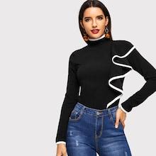Shein High Neck Contrast Binding Ruffle Trim Top