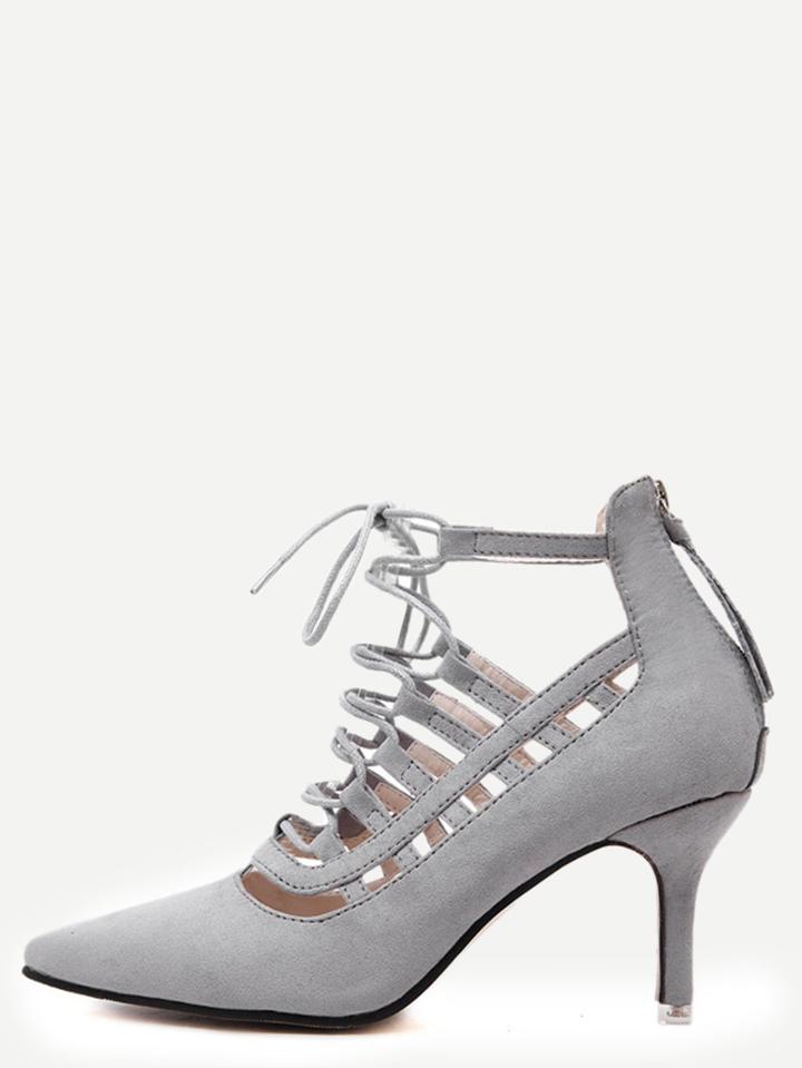 Shein Gray Pointed Out Cutout Strappy Pumps