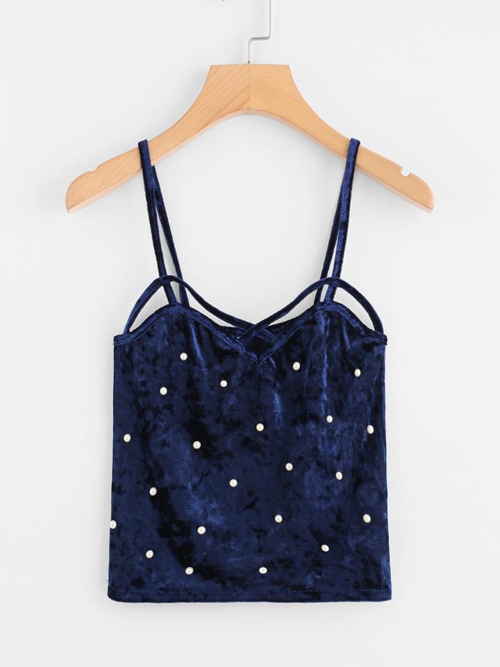 Shein Faux Pearl Velvet Cami Top