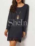 Shein Navy Fringe Hem Shift Sweater Dress
