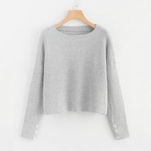 Shein Buttoned Cuff Heather Grey Sweater