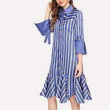 Shein Striped Single Breasted Ruffle Hem Dress