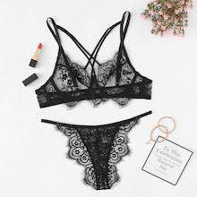 Shein Criss Cross Eyelash Lace Lingerie Set