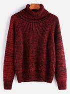 Shein Burgundy Turtleneck Raglan Sleeve Slub Sweater