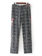 Shein Floral Print Tailored Plaid Pants