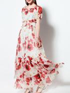 Shein Multicolor Floral Peplum Ruffle Maxi Dress