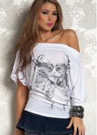 Rosewe Casual Batwing Sleeve White Totem Print T Shirts