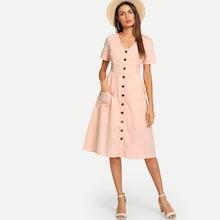 Shein Button Up Front Plunging Dress