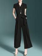 Shein V Neck Tie-waist Pockets Jumpsuit