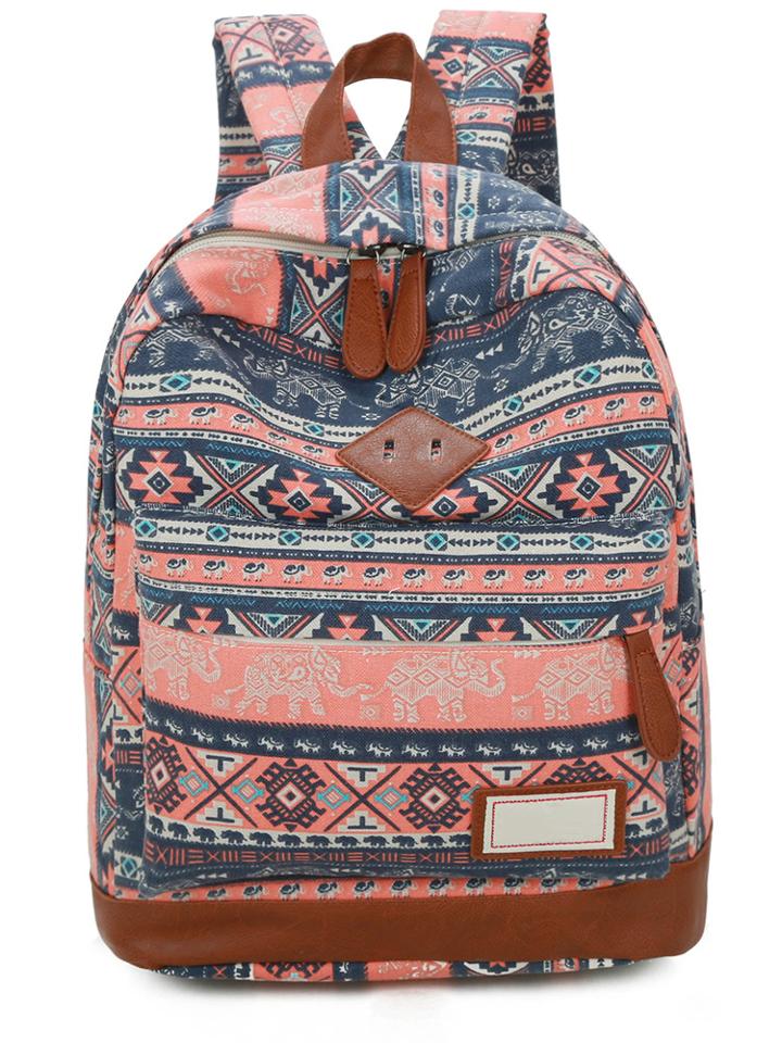 Shein Elephant & Geometric Print Canvas Backpack