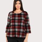 Shein Plus Trumpet Sleeve Plaid Top
