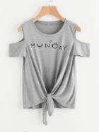 Shein Open Shoulder Knotted Front Tee