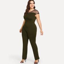 Shein Plus Contrast Mesh Sheer Detail Jumpsuit