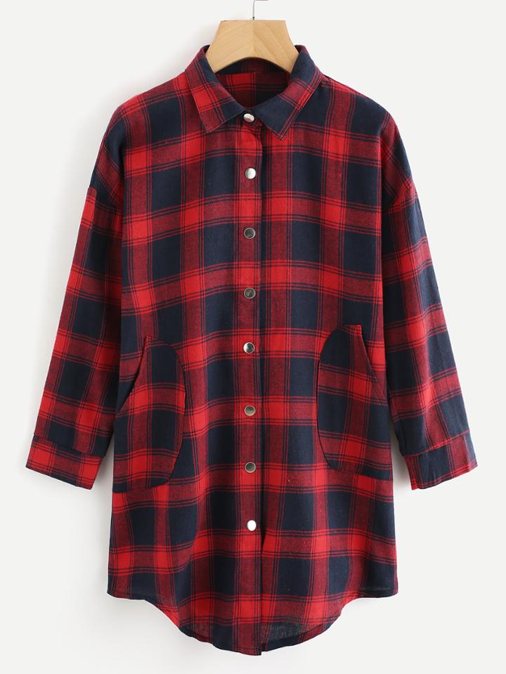 Shein Tartan Plaid Dual Pocket Shirt