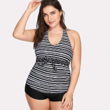 Shein Plus Striped Knot Two Piece Swimwear