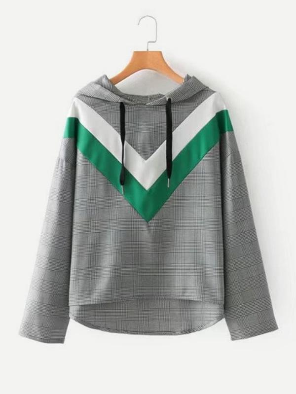 Shein Chevron Pattern Plaid Hoodie