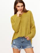 Shein Yellow Drop Shoulder High Low Chunky Knit Sweater