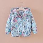 Shein Toddler Girls Cartoon Print Drawstring Hooded Jacket