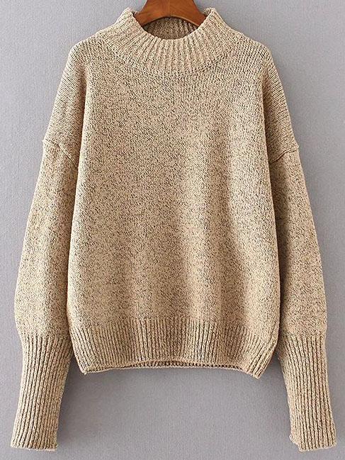 Shein Khaki Crew Neck Drop Shoulder Seam Sweater