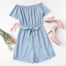 Shein Off Shoulder Cut Out Romper With Belt