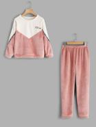 Shein Color Block Top And Pants Pajama Set