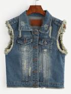 Shein Frayed Armhole Blue Denim Vest