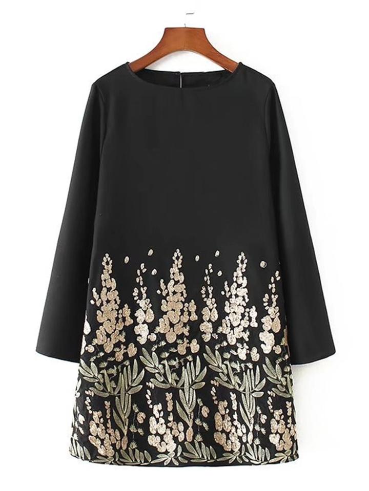Shein Embroidered Flower Button Back Dress