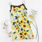 Shein Eyelash Lace Trim Sunflower Print Cami Dress
