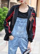 Shein Tiger Embroidered Hooded Striped Coat