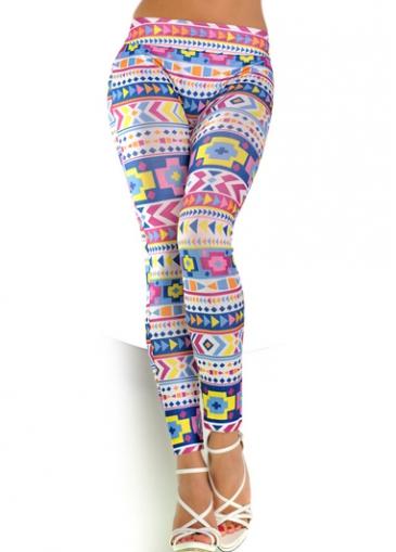 Rosewe Multicolored Tribal Print Elastic Waist Leggings