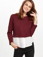 Shein Burgundy Contrast Hem Long Sleeve T-shirt