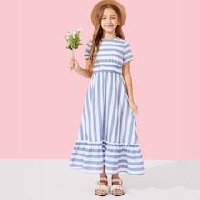 Shein Girls Ruffle Hem Frill Trim Striped Dress