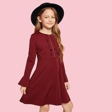 Shein Girls Bell Sleeve Frill Trim Dress
