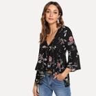 Shein Mesh Insert Asymmetrical Ruffle Top