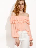 Shein Pink Ruffle Tie Cuff Off The Shoulder Blouse
