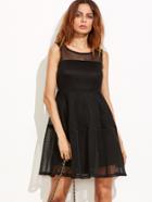 Shein Black V Back Mesh A-line Dress With Zip