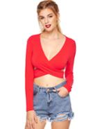 Shein Red V Neck Crisscross Tie Crop T-shirt