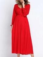 Shein Red V Neck Tie-waist A-line Midi Dress