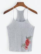 Shein Embroidered Rose Patch Knit Racer Cami Top