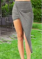 Rosewe Solid Grey Middle Waist Asymmetric Skirt