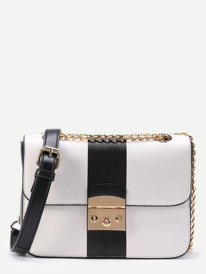 Shein Color Block Crossbody Bag With Chain