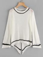 Shein Asymmetric Dip Hem Contrast Trim Sweater
