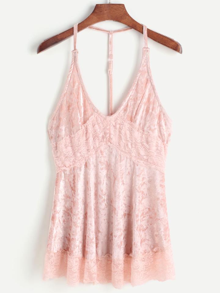 Shein Lace Trim Slim Racerback Velvet Cami Top